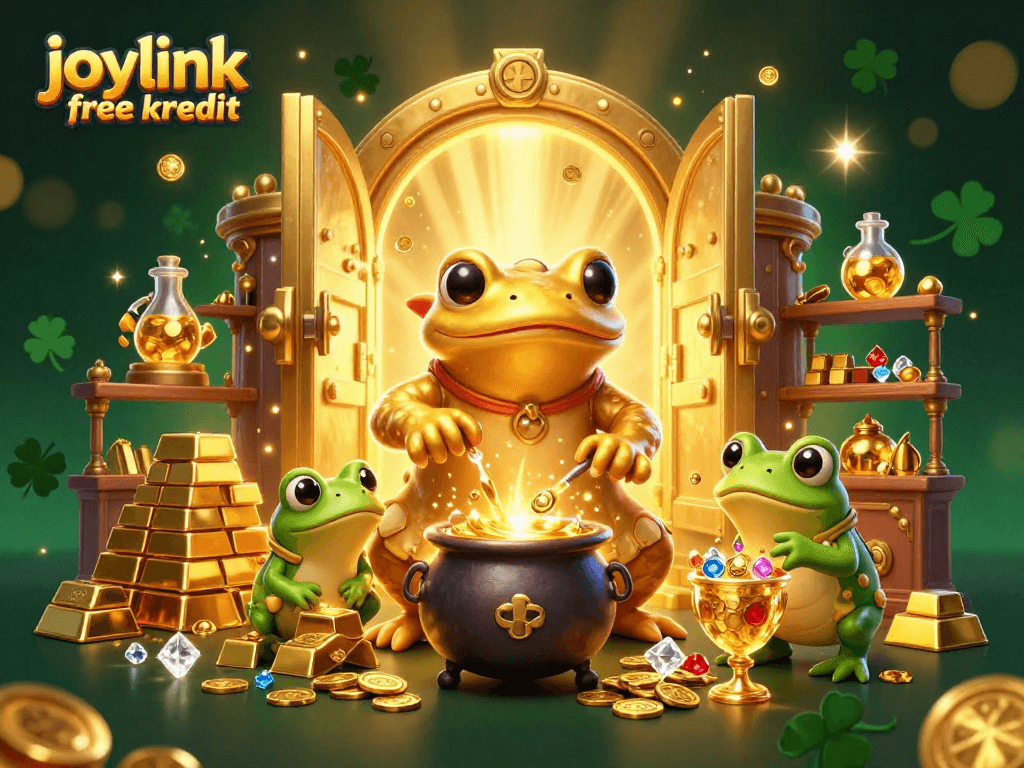 Experience joylink free kredit with a magical casino scene full of gold coins and treasure.