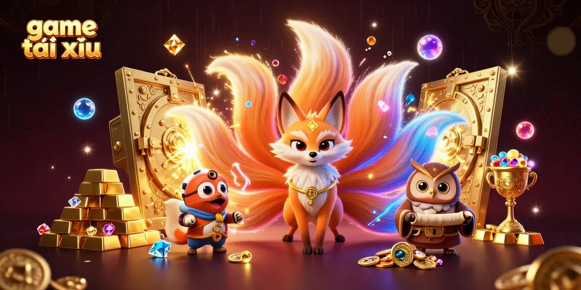 Dive into the excitement of game tài xỉu with vibrant 3D characters and golden treasures illuminating the scene.