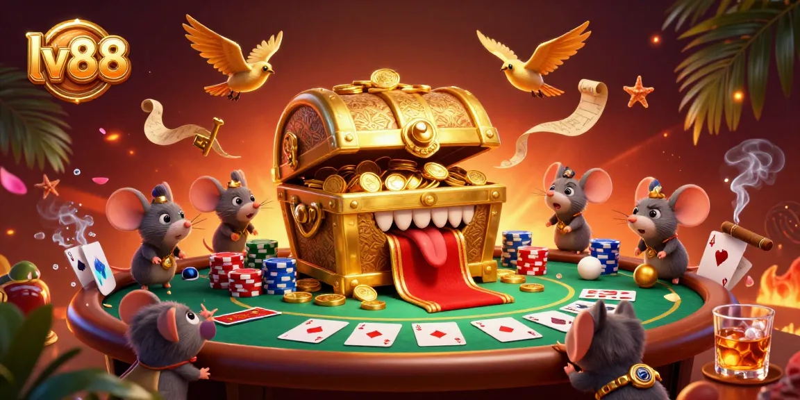 Experience thrilling poker action with lv88's vibrant casino treasure scene featuring stacked chips.