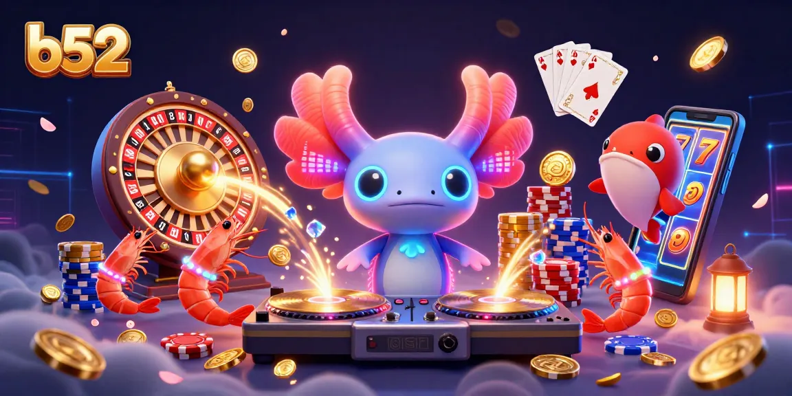Bettors spinning the b52 slots with vibrant, lively underwater casino elements and glowing characters