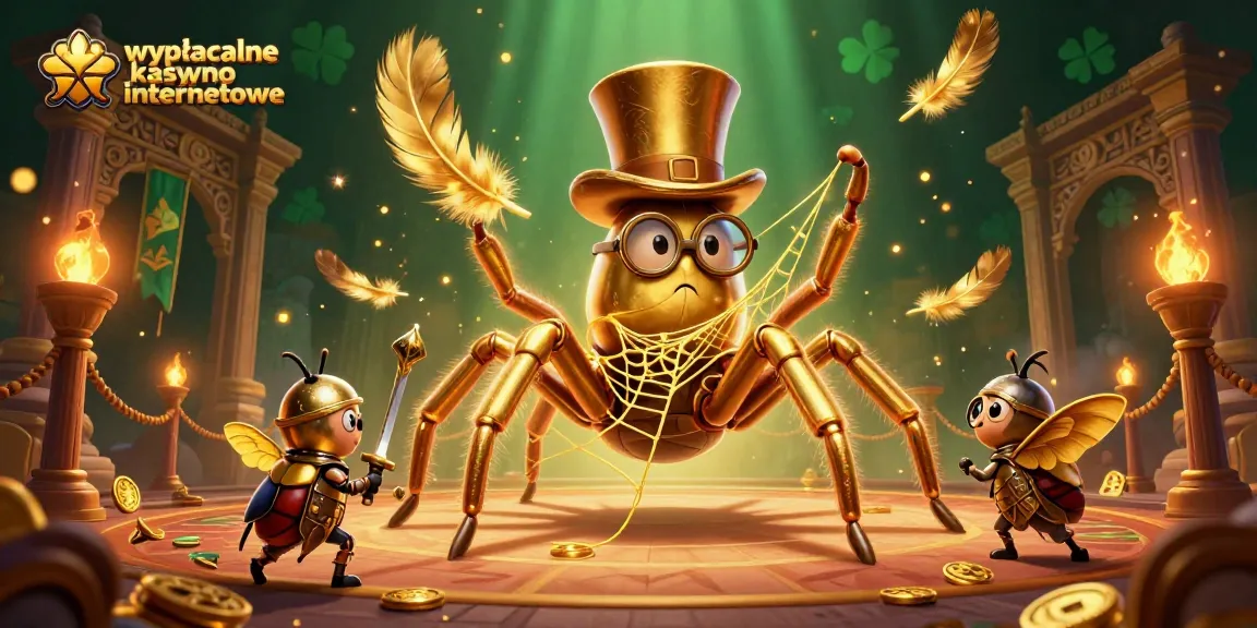 Engage with wypłacalne kasyno internetowe featuring a golden tarantula and beetle knight in a vibrant casino scene.