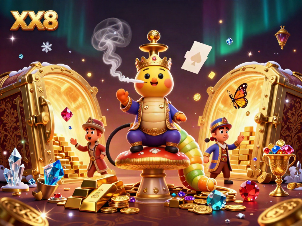 Experience the vibrant online casino world of XX8 with an explosion of treasures and gaming elements.