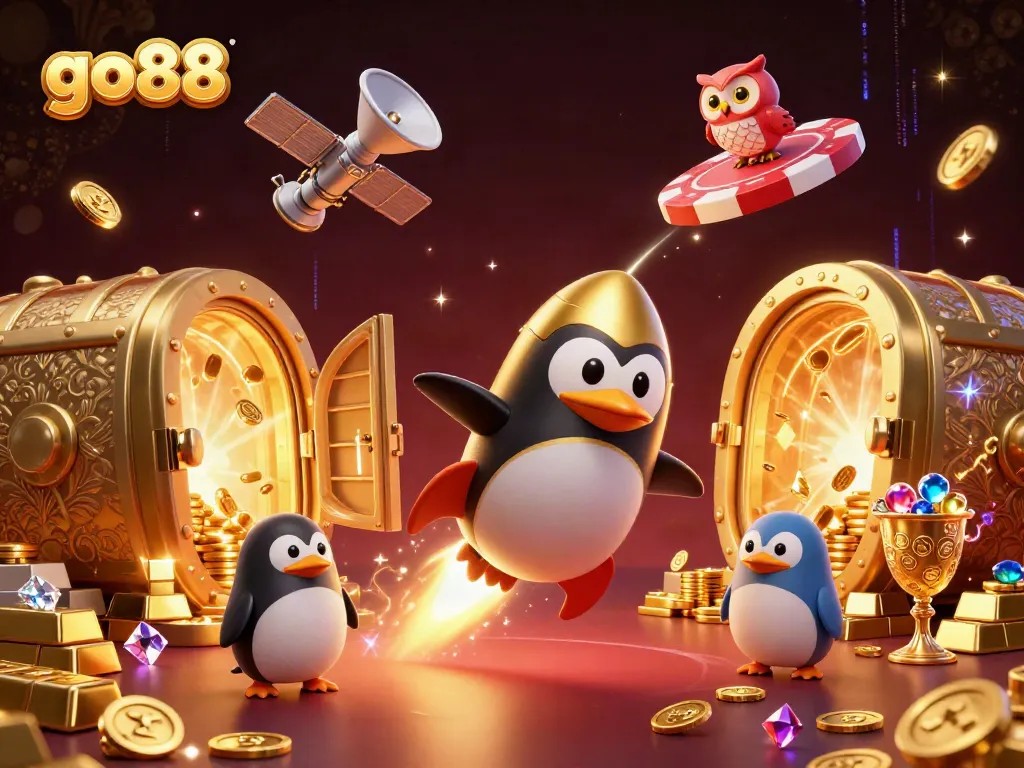 Experience winning with go88 in a vibrant online casino scene featuring golden treasures.