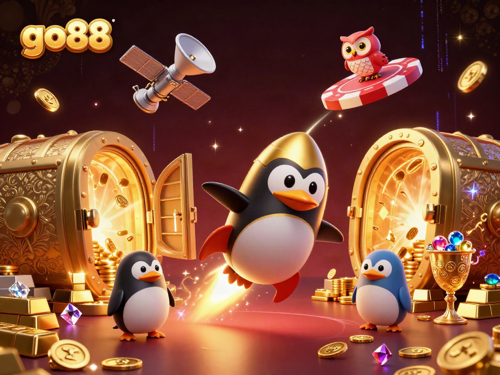 Experience winning with go88 in a vibrant online casino scene featuring golden treasures.