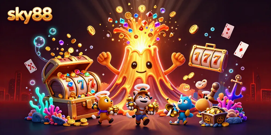 Engage in thrilling gameplay with sky88's vibrant 3D casino illustration showcasing fortune and excitement.