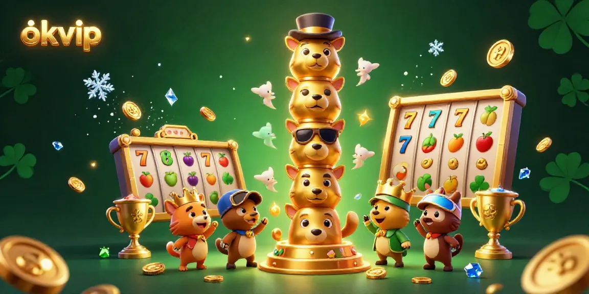 Engage with the vibrant atmosphere of okvip casino games, showcasing a golden totem pole and dynamic slot elements.