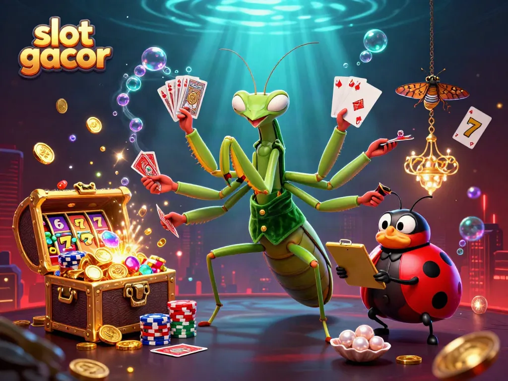 Experience the thrilling excitement of slot gacor with whimsical characters presenting unique gaming moments in a vibrant casino scene.