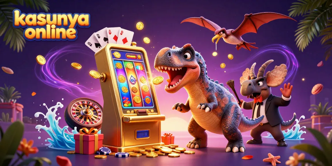 Experience kasyna online with a cartoon pachycephalosaurus winning jackpots and coins erupting.