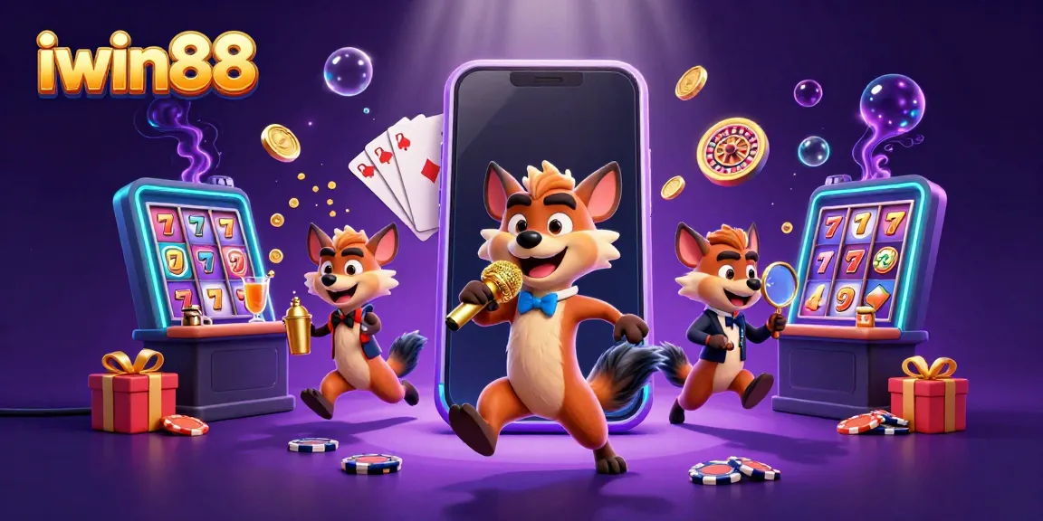 Engage in fun with iwin88 at a comedy casino club run by animated hyenas, full of vibrant gaming elements.