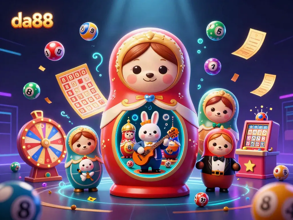 Engage with da88's colorful world of gaming with dynamic casino characters and vibrant lottery elements.