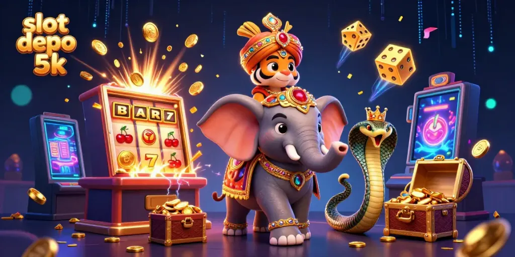Experience thrilling gameplay with slot depo 5k in a vibrant casino scene filled with excitement and colorful symbols.
