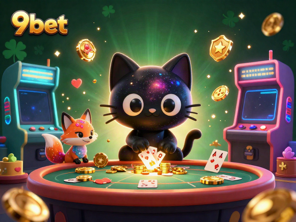 Experience captivating casino action with 9bet, featuring a cosmic casino scene with enchanting characters and interactive gaming elements.