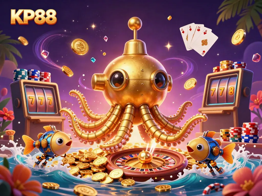 Experience the allure of KP88 through animated underwater treasures and casino games.