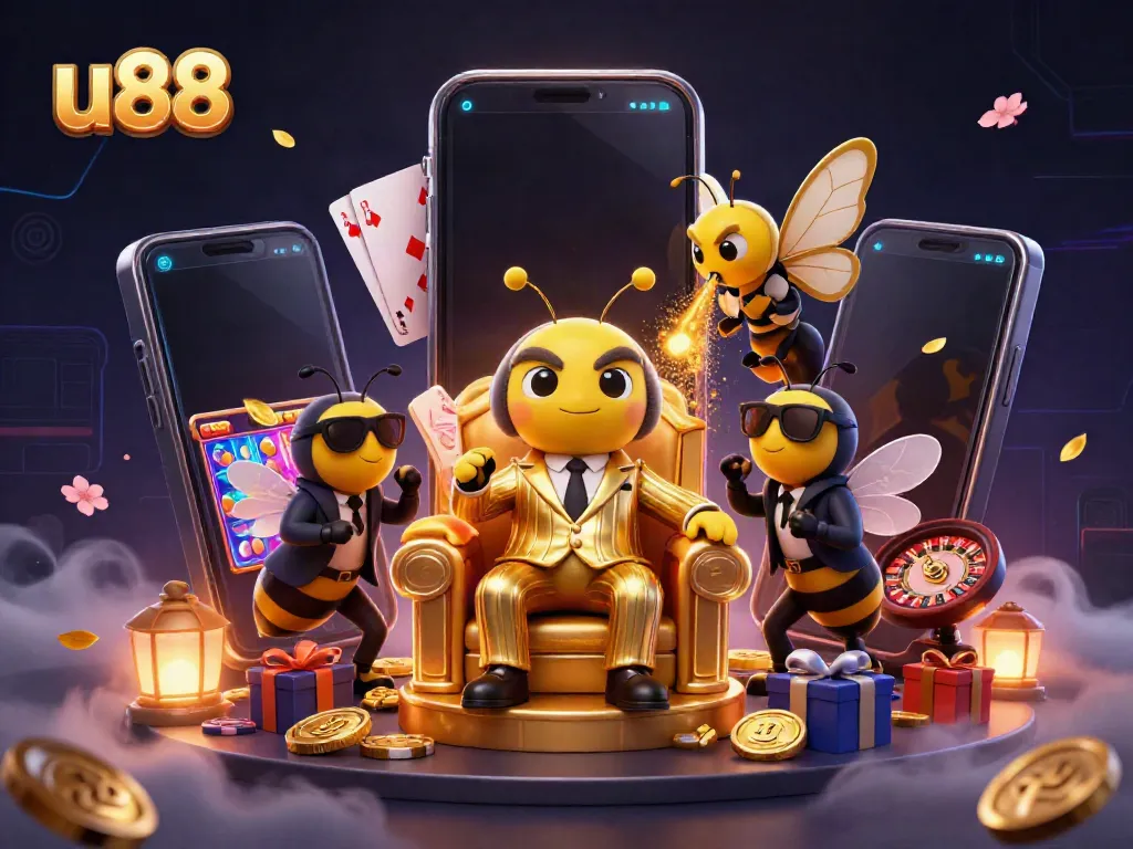 Experience thrilling gameplay at u88 with a bumblebee mob boss overseeing captivating casino elements.