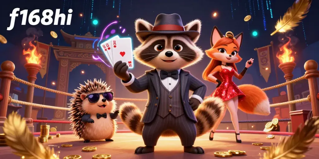 Experience thrilling card games with f168hi in this vibrant casino scene featuring dynamic characters.