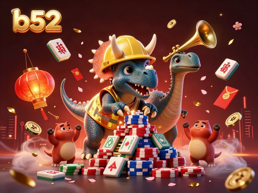 Engage with b52 gaming excitement in a colorful 3D party atmosphere featuring animated characters.