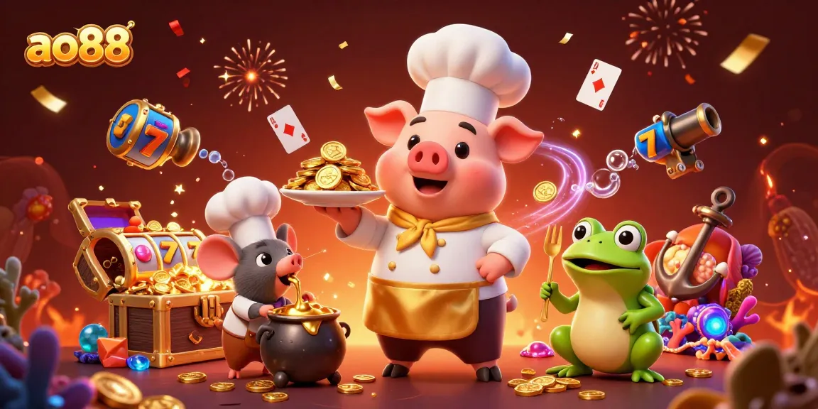 Experience exciting wins at ao88 casino with vibrant characters and gold treasures in a dynamic illustration.