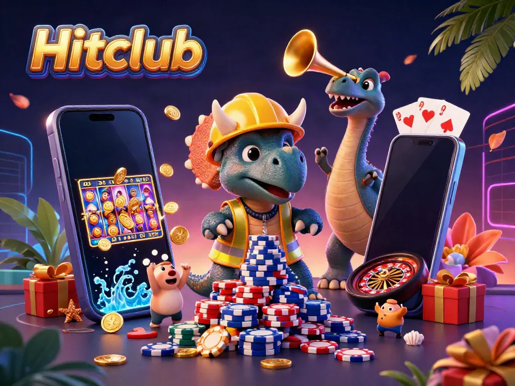 Hitclub offers thrilling gaming experiences, celebrating wins with festive atmosphere and vibrant elements.