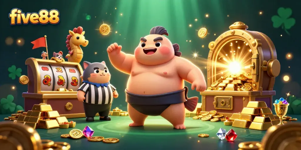 Engage with five88 in an underwater casino scene featuring a whimsical fugu, enhancing the excitement of gaming.