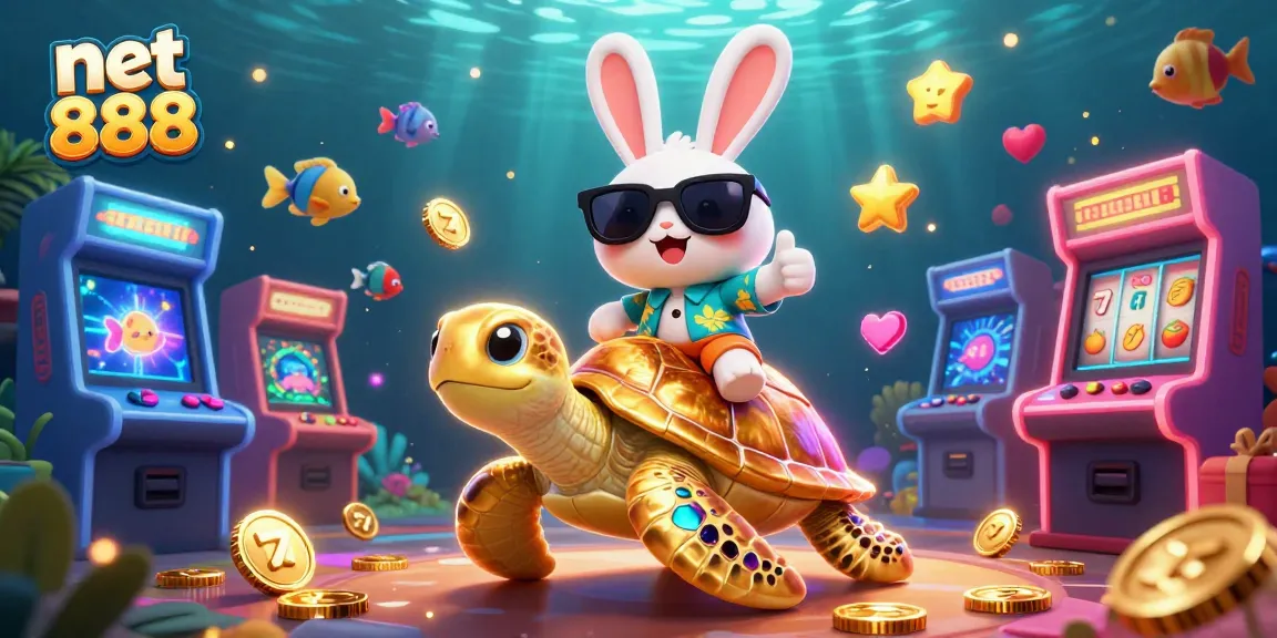 Join the excitement of net 888 with a thrilling scene featuring a lucky rabbit and a sea turtle.