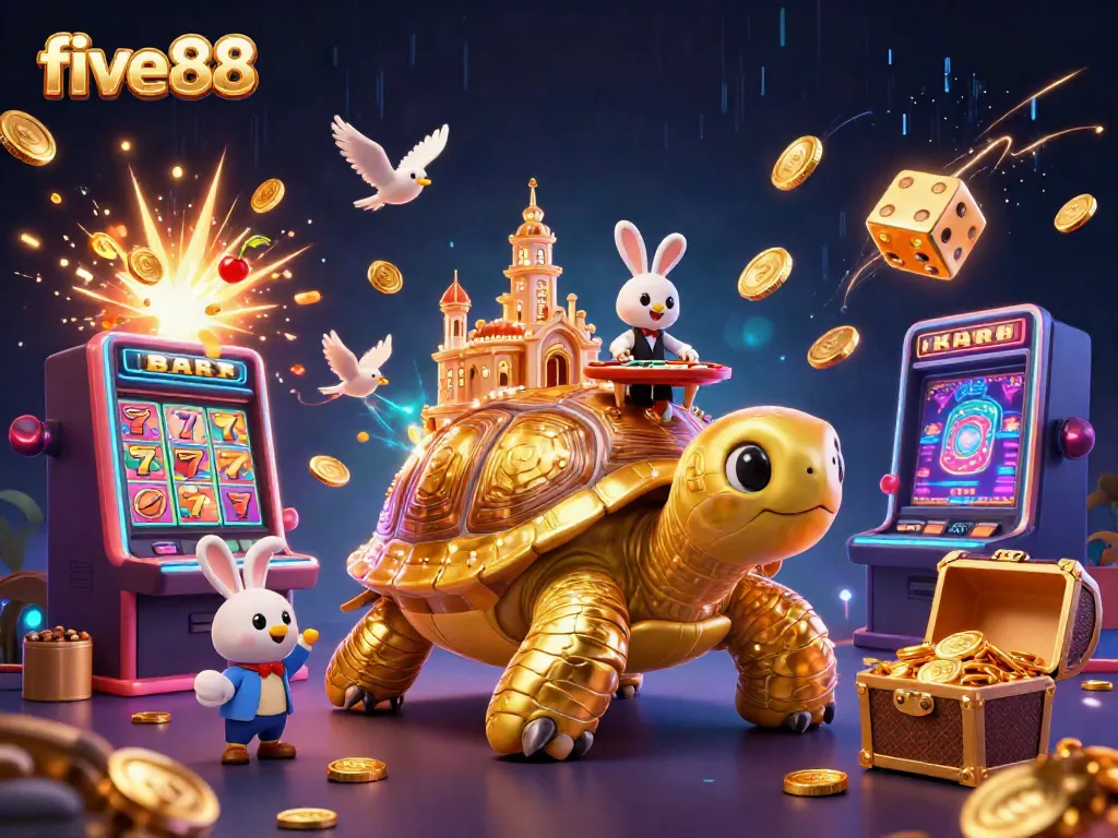 Engage with five88 as cartoon characters and casino elements create a vibrant gaming experience.