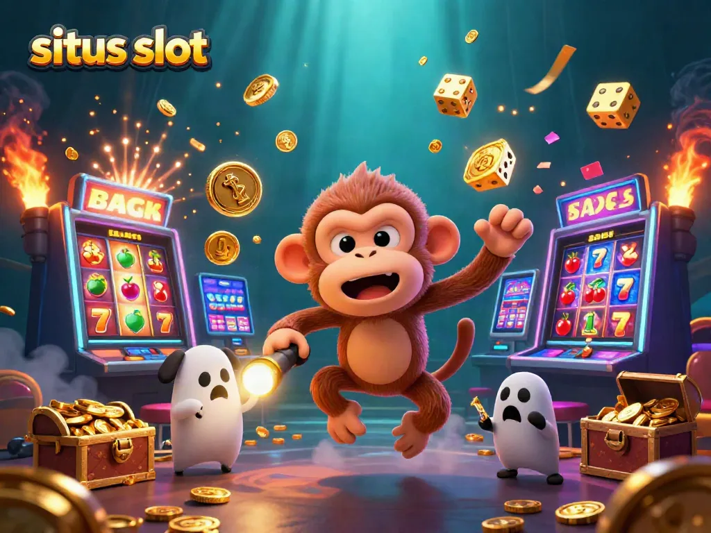 Spark winning moments at situs slot with a mischievous monkey juggling coins in a casino scene.
