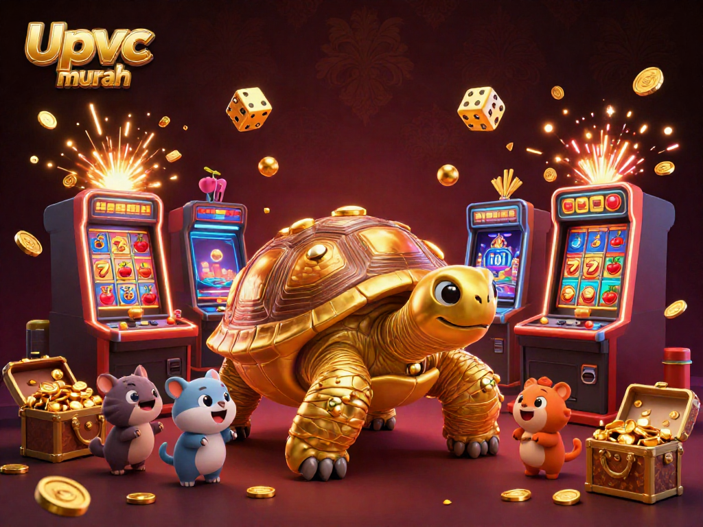 Spin the reels with Upvc murah amidst vibrant casino-themed action and golden jackpot excitement.
