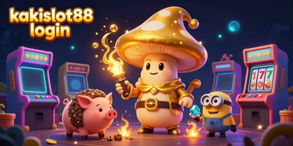 Mengakses kakislot88 login dengan ilustrasi kasino yang penuh warna, magis, dan menarik.