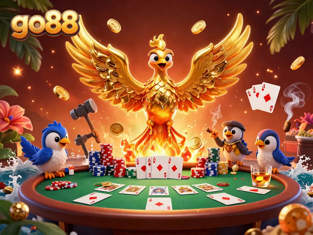 Engage in thrilling gaming experiences at go88 with a golden phoenix and poker elements