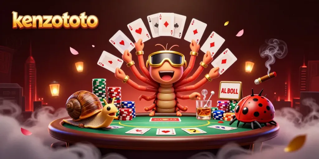 Kenzototo showcases a vibrant casino scene with a millipede dealer and high-roller characters immersed in the game.
