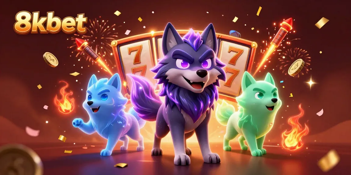 Experience excitement at 8xbet with animated characters celebrating casino wins amidst dynamic gaming elements.