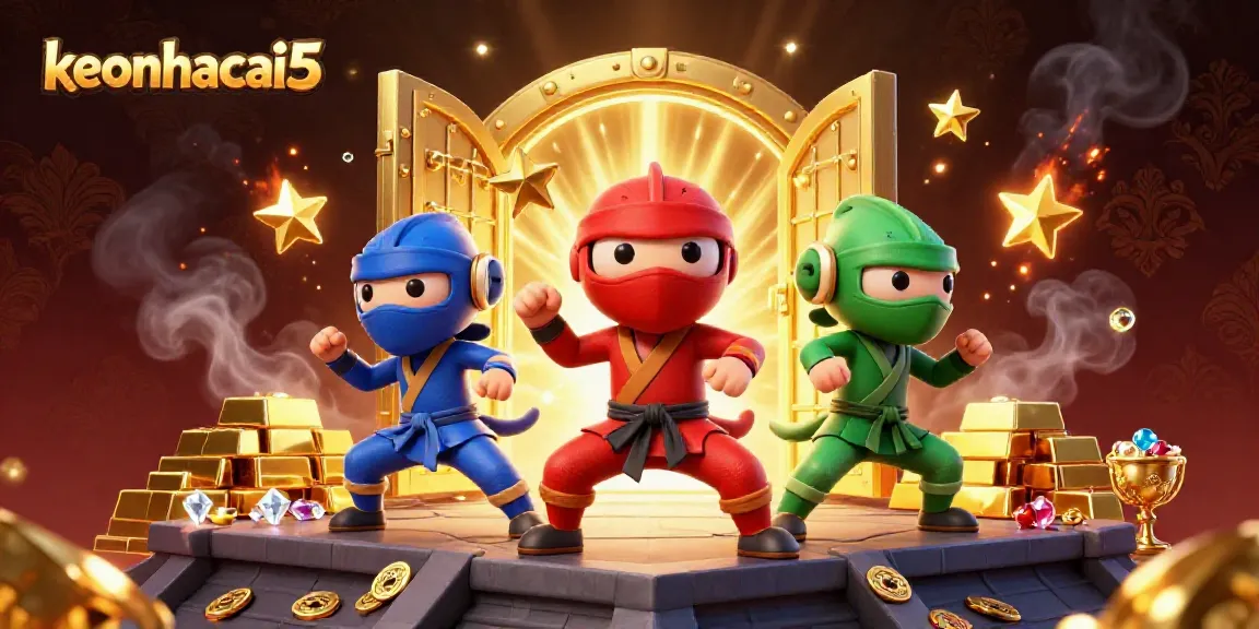Experience the thrilling action of keonhacai5 with ninja chameleons amidst golden treasures.