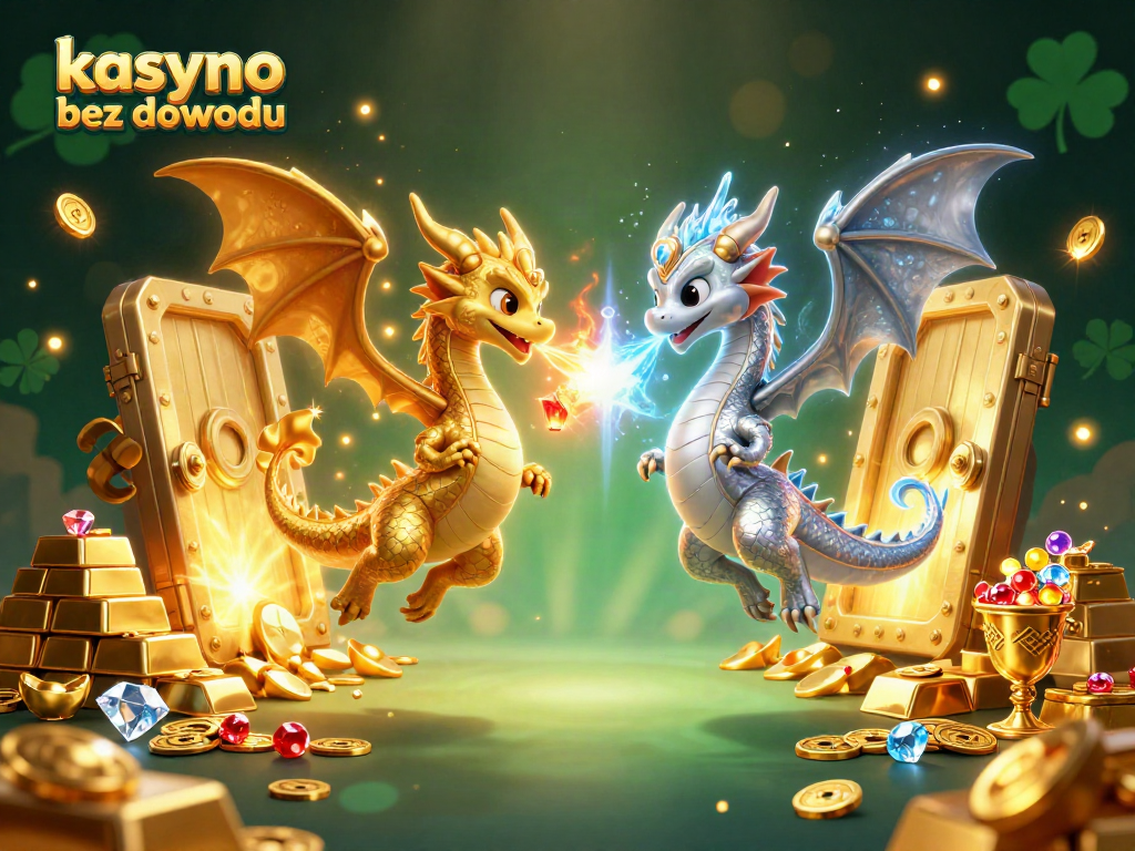 Experience the thrill at kasyno bez dowodu with twin dragons and treasure in action.