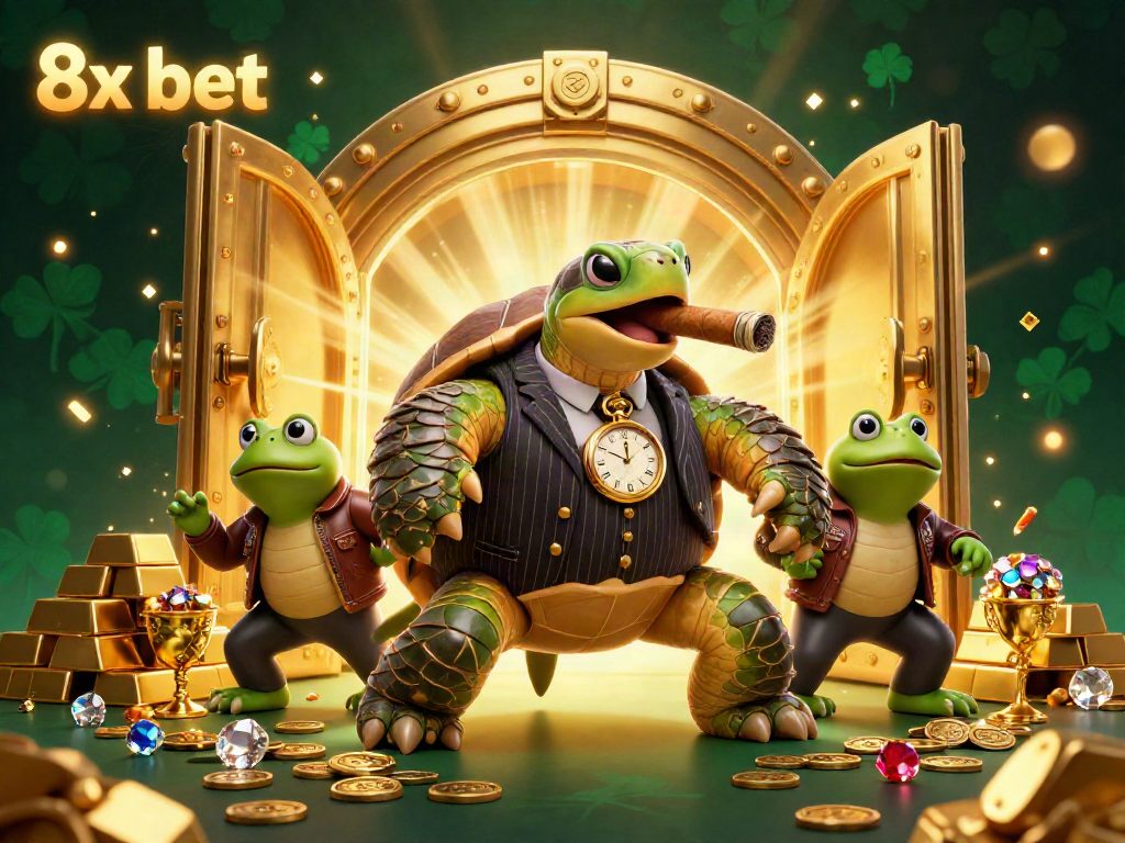 Engage with the thrilling 8x bet experience in a vibrant casino scene with characters and treasure.