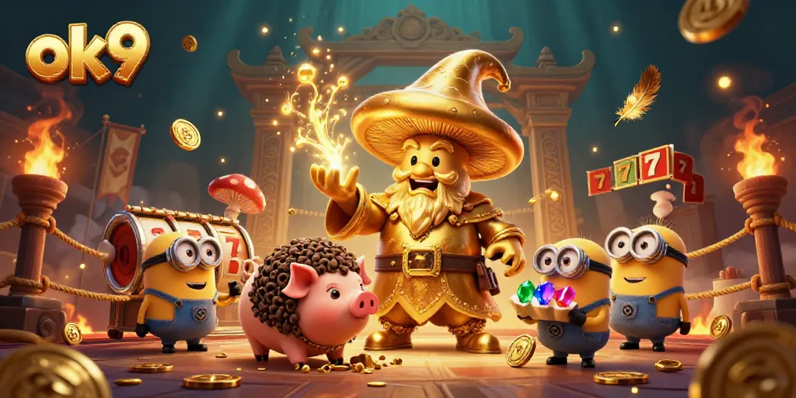 Experience thrilling gameplay in this rich casino scene featuring the magical ok9 characters and vibrant gambling elements.
