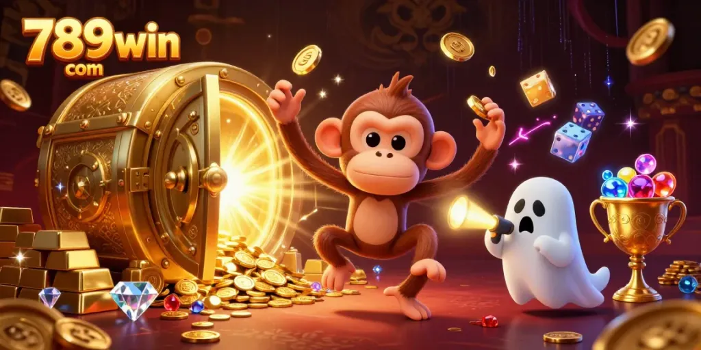 Experience thrilling gameplay at 789win com with a haunted casino scene featuring playful characters.