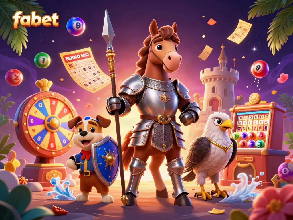 Engage with fabet's vibrant gaming world featuring lively medieval characters and dynamic lottery elements.