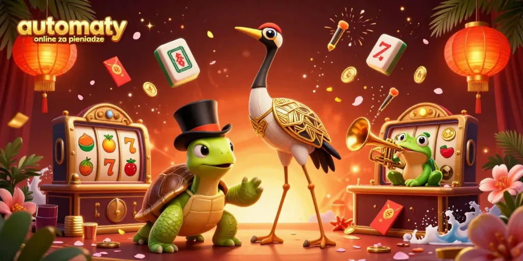 Play automaty online za pieniadze in a vibrant, immersive 3D casino scene full of colorful game elements.