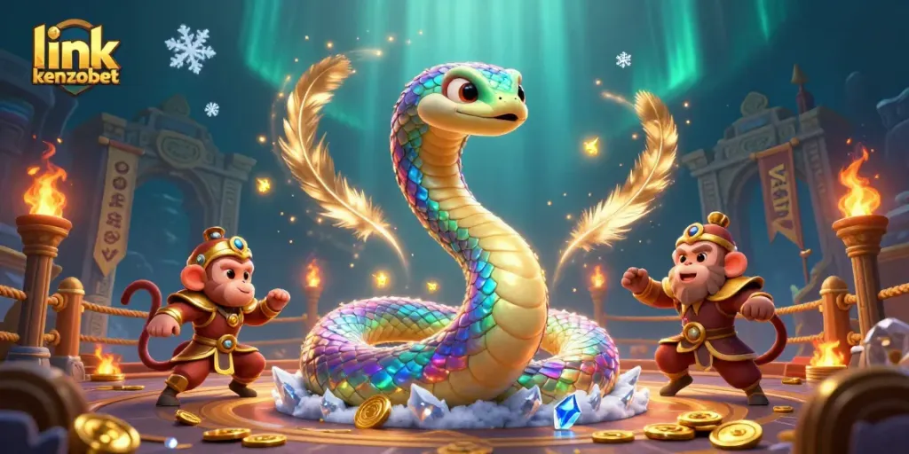Engage in thrilling gameplay with link kenzobet amidst vibrant 3D casino elements and magical creatures.
