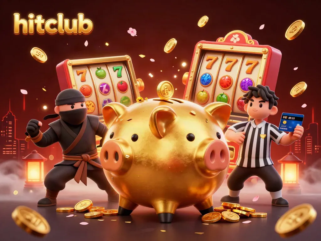 Engage in the thrilling world of hitclub with a sumo wrestler and ninja battling amidst casino elements.