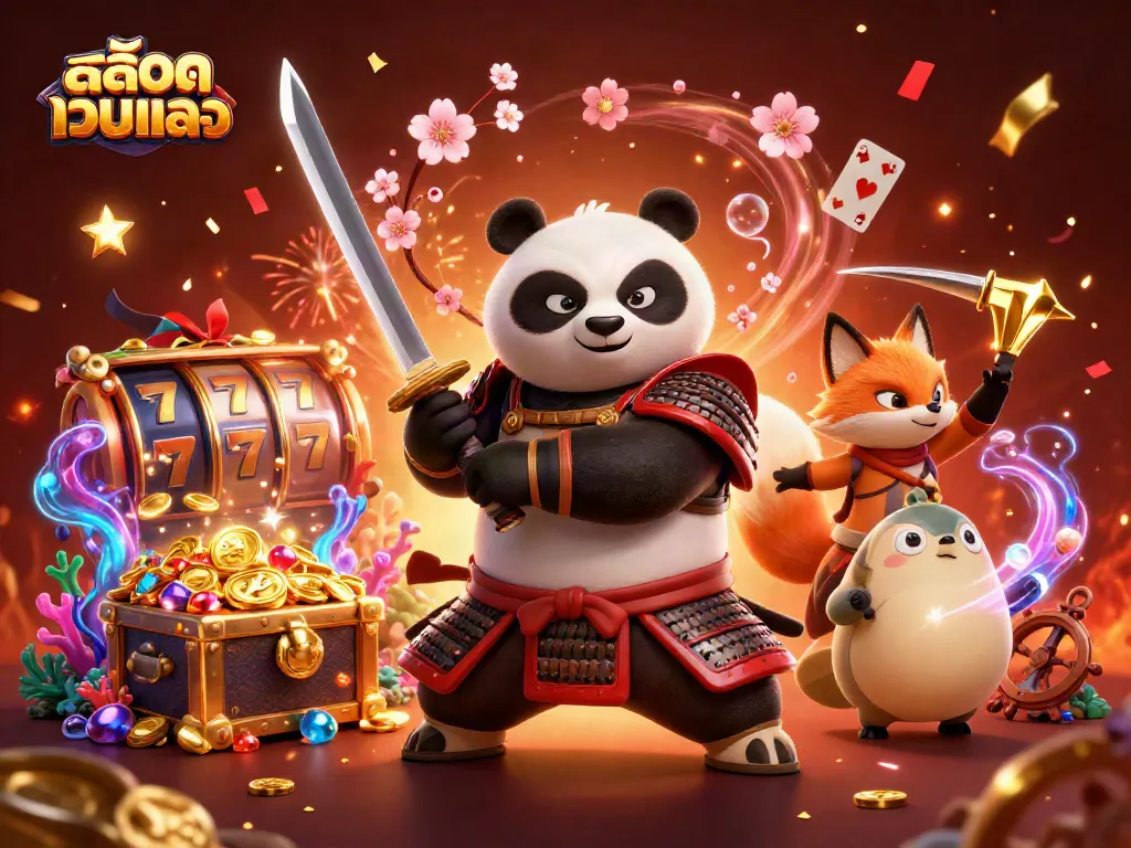 Engage in thrilling สล็อตเว็บตรง experiences with captivating characters and dynamic casino elements in this vibrant illustration.