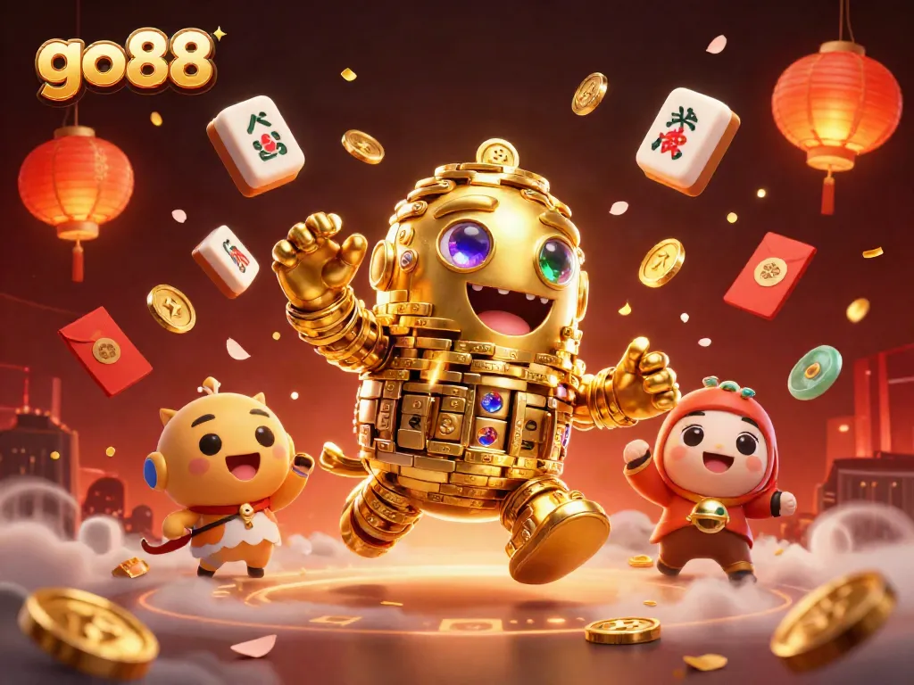 Explore the dynamic world of go88 with vibrant casino elements and a golden golem in action.