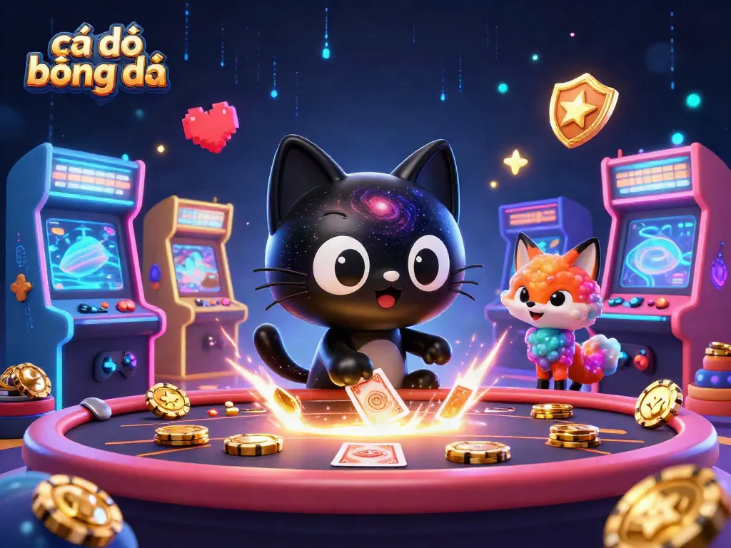 Engage in cá độ bóng đá action with a cosmic casino theme featuring a black hole cat and colorful nebula fox.