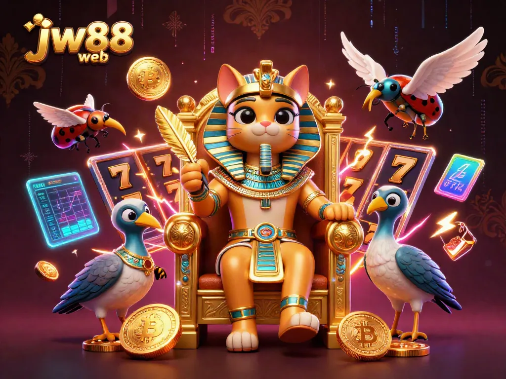 Engage in thrilling slot action with jw88 web as luck surrounds a regal pharaoh cat.