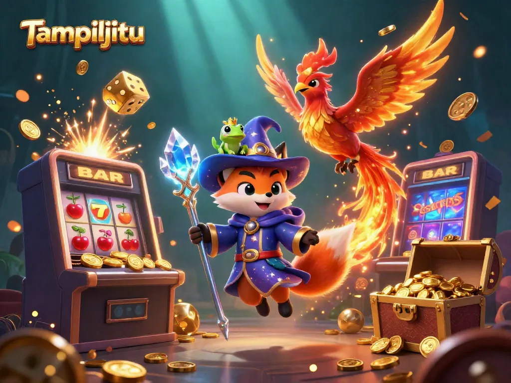 Experience the thrill of Tampiljitu with a dynamic scene of a magical wizard fox and phoenix amid a jackpot explosion.