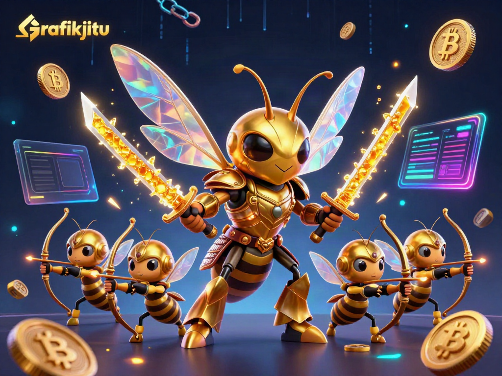 Engage with the thrilling world of Grafikjitu through a vibrant 3D illustration featuring a golden hornet in samurai armor.