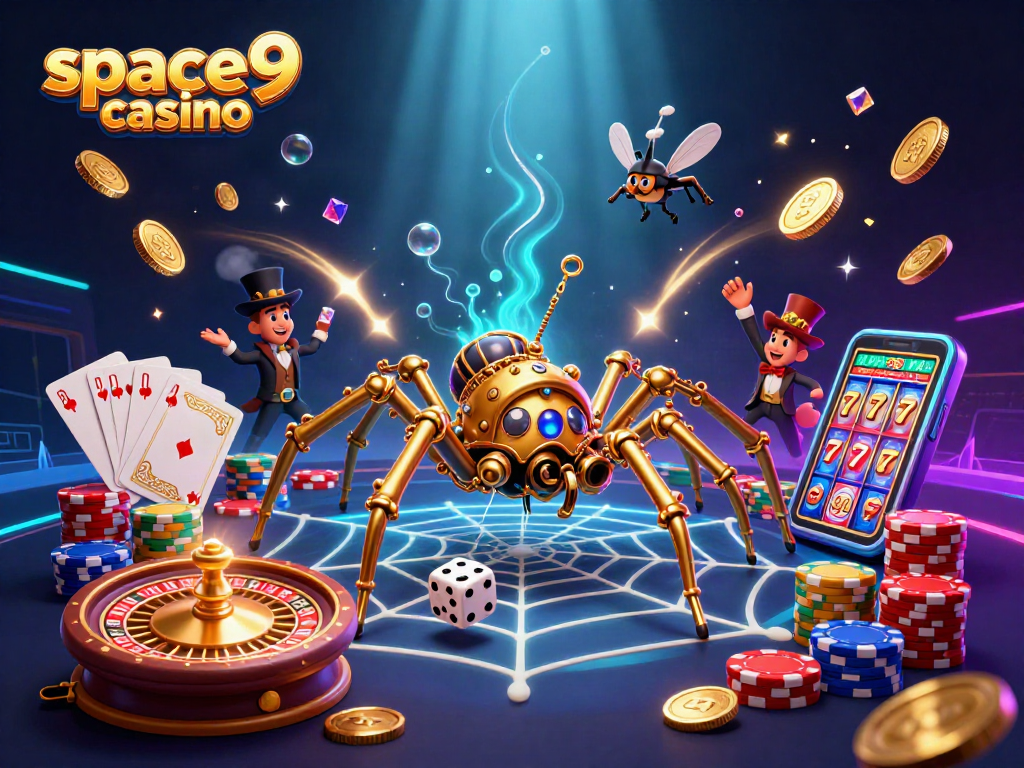 Experience excitement at space9 casino with dynamic 3D scene of playful steampunk characters.