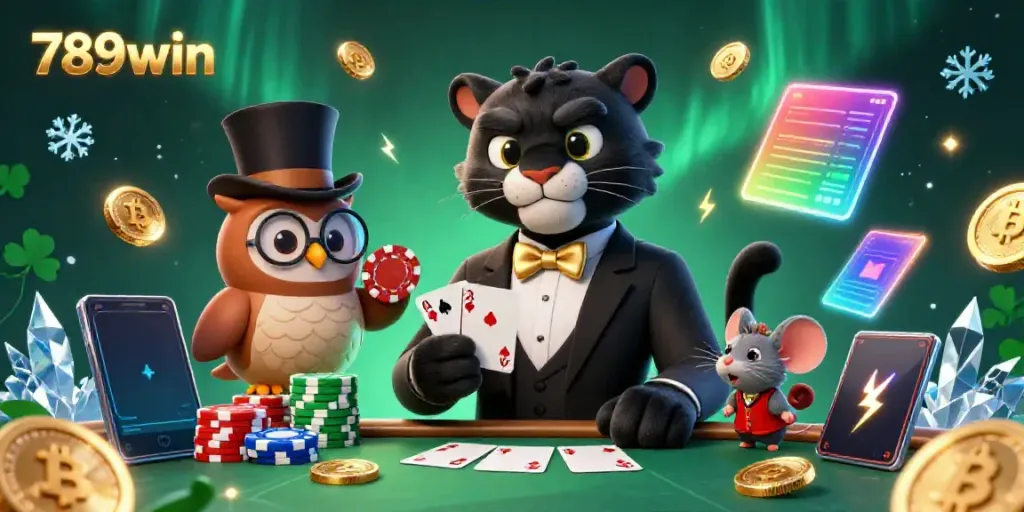 Experience the thrill of 789win with an elegant black panther dealer, crypto elements, and a vibrant casino scene.