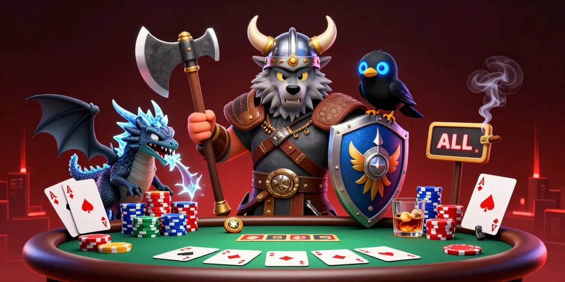 Soi cầu 666 shows a Viking wolf warrior, dragon, and raven on a poker table overflowing with chips and cards.